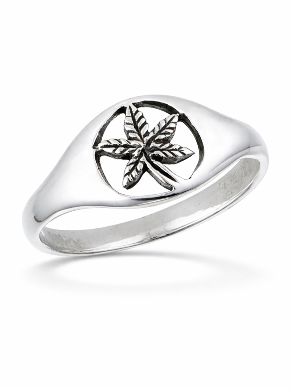 Sterling Silver Leaf Signet Ring - Silver